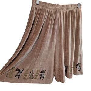 Vintage 90s Kokopelli Shorts Women Small Tan Pull On Casual Festival Retro Indie